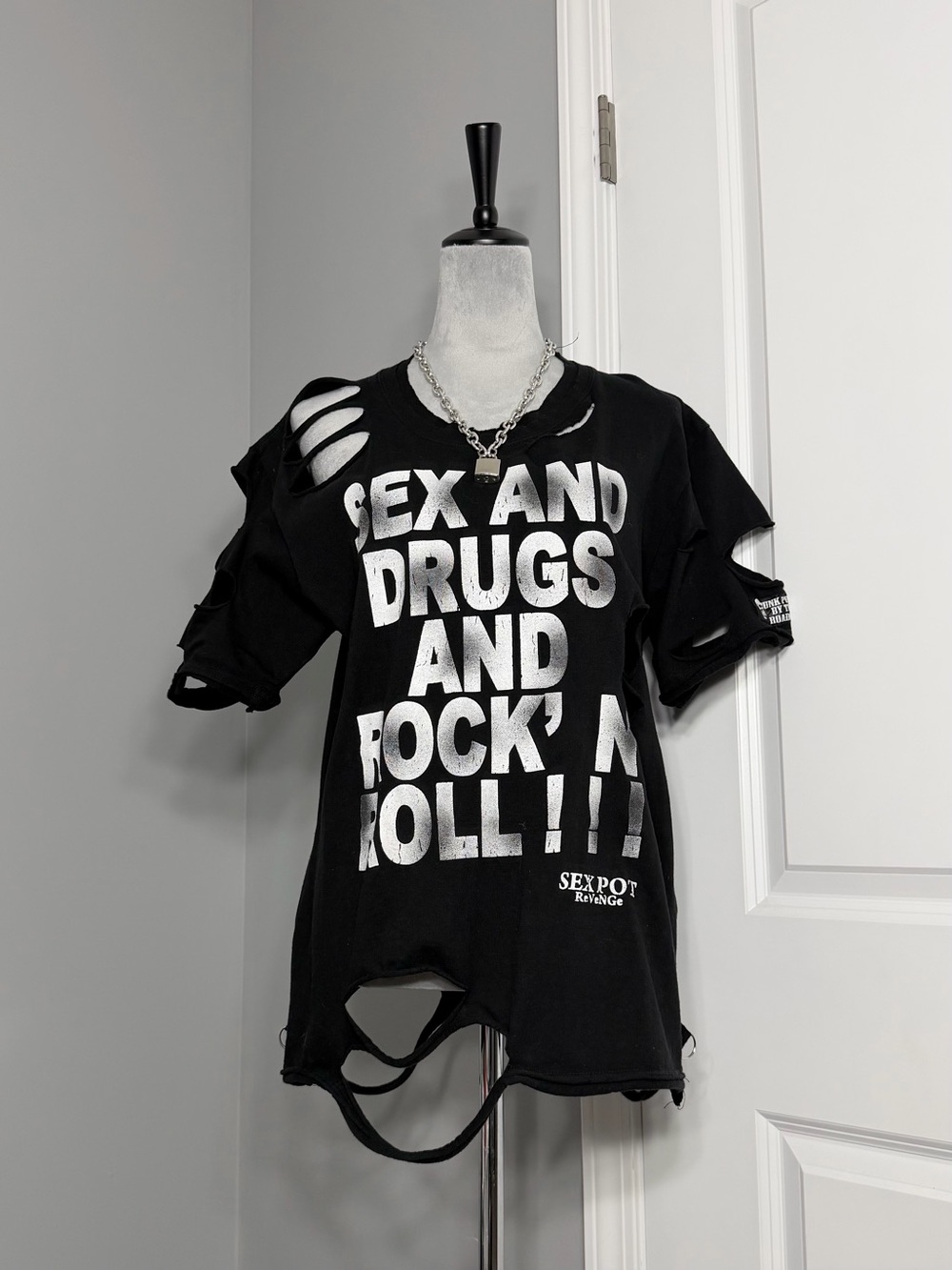 Vintage Sex Pot Revenge Distressed Graphic Black & White T-Shirt